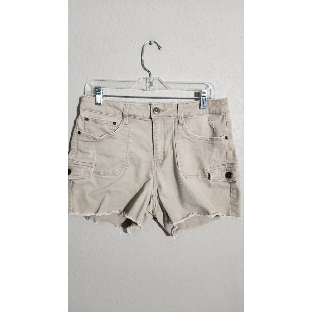 Time And Tru Shorts Womens Size 12 Khaki Beige Distressed Raw Hem Casual Outdoor